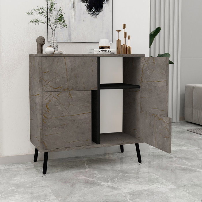 Hanah Home Darien - Gordion Marble, Black Wood